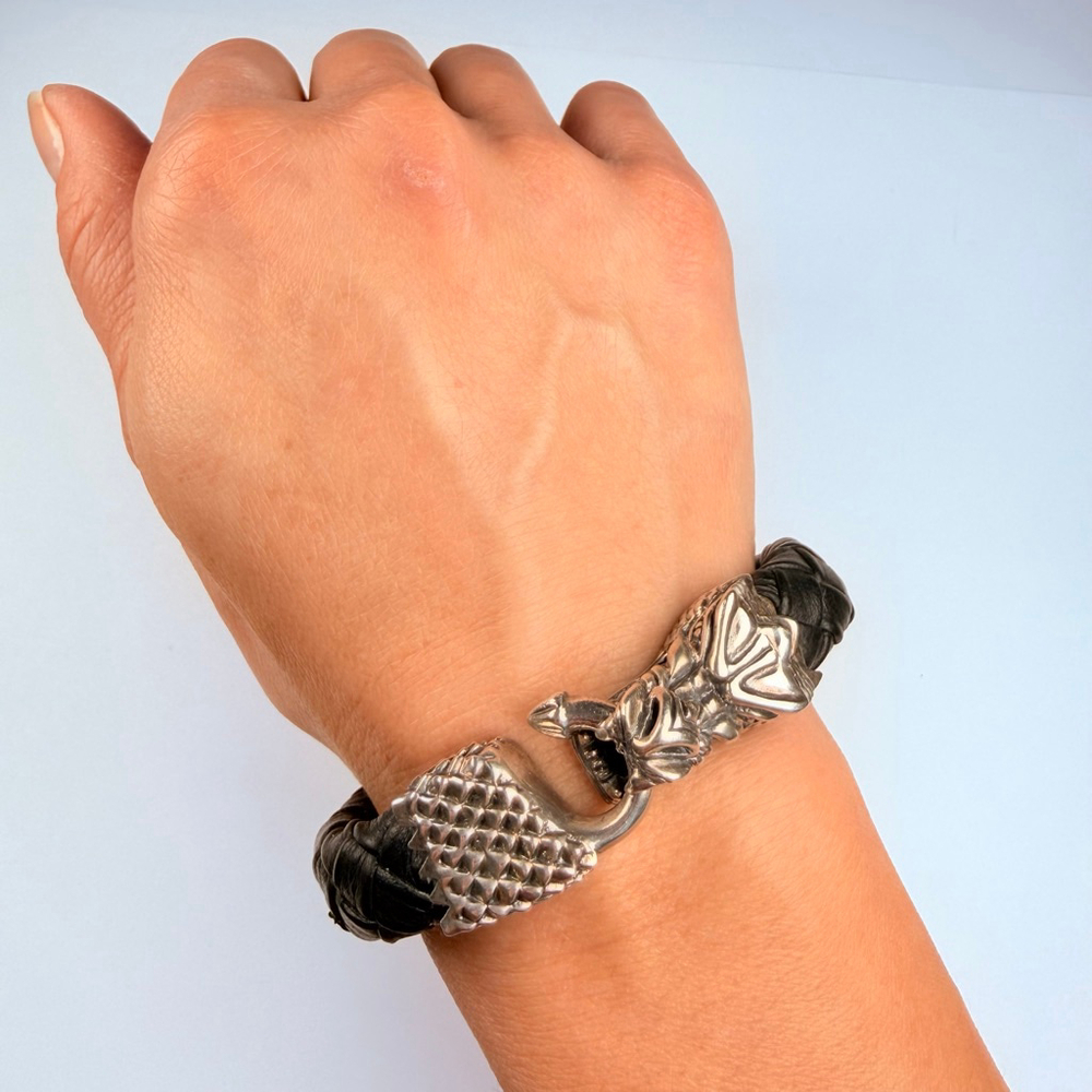 King Baby Large Dragon 925 Sterling Silver & Leather Braided Bracelet $985 - Picture 11 of 12